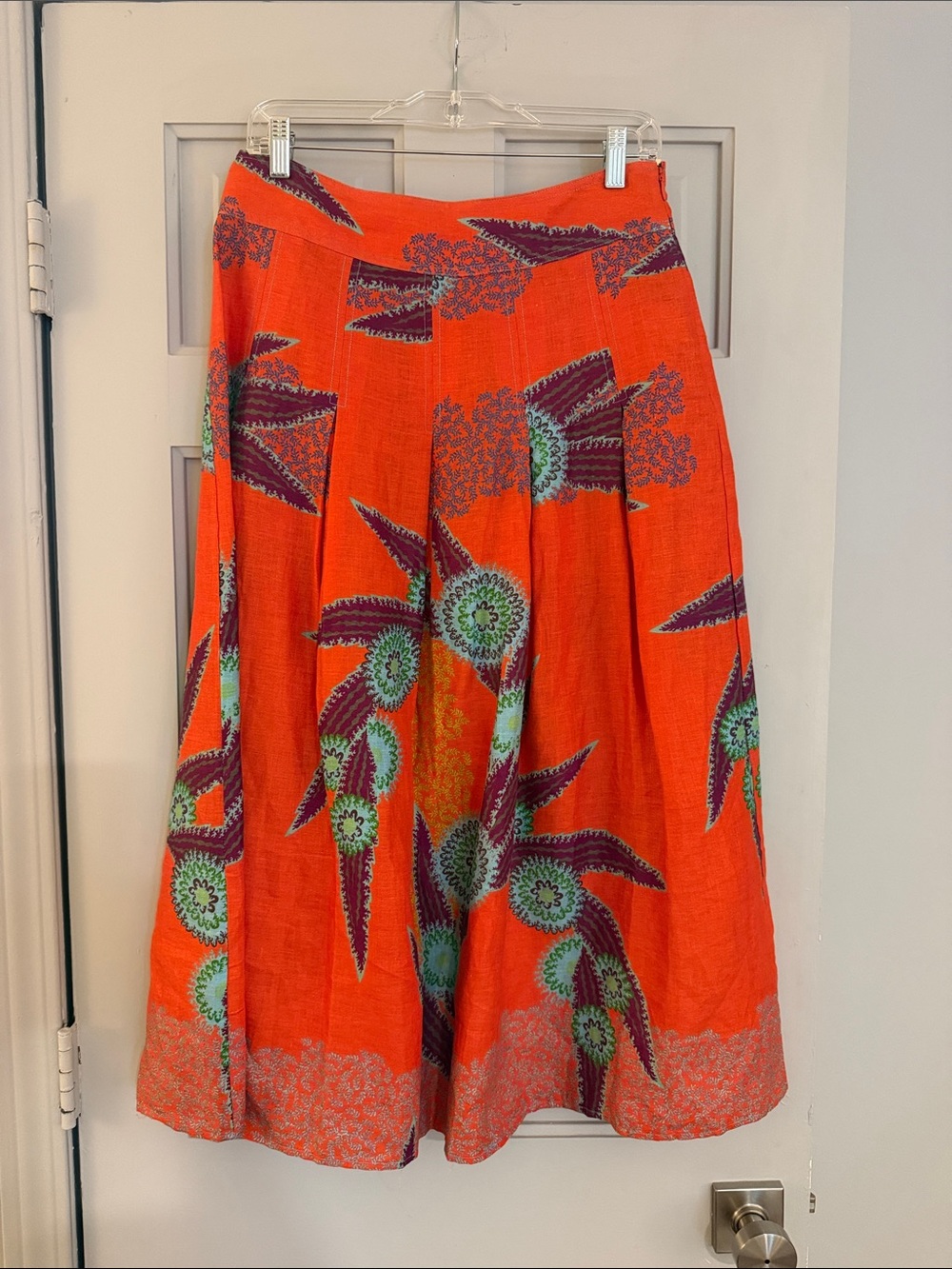 Marie Oliver Orange A-Line Skirt with Teal and Purple Floral Print